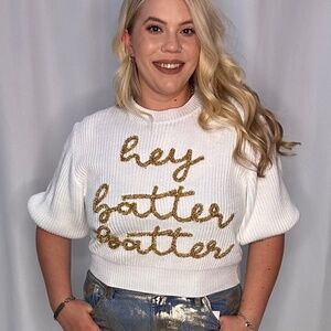 Queen of Sparkles 'Hey Batter Batter' Sweater NWT